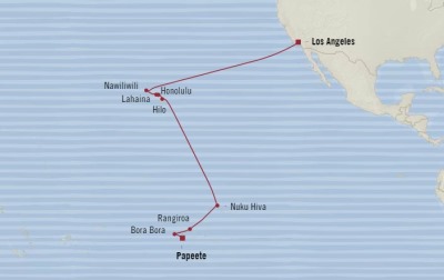7 Seas Luxury Cruises Oceania Sirena Map Detail Papeete, French Polynesia to Los Angeles, CA, United States March 12-30 2026 - 18 Days