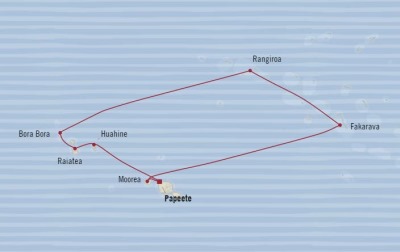7 Seas Luxury Cruises Oceania Sirena Map Detail Papeete, French Polynesia to Papeete, French Polynesia March 2-12 2026 - 10 Days