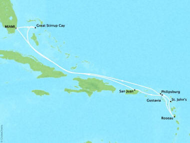 7 Seas Luxury Cruises Oceania Sirena Map Detail Miami, FL, United States to Miami, FL, United States May 24 June 3 2024 - 10 Days