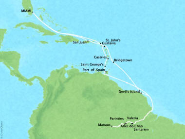 7 Seas Luxury Cruises Oceania Sirena Map Detail Miami, FL, United States to Miami, FL, United States November 5-30 2024 - 25 Days