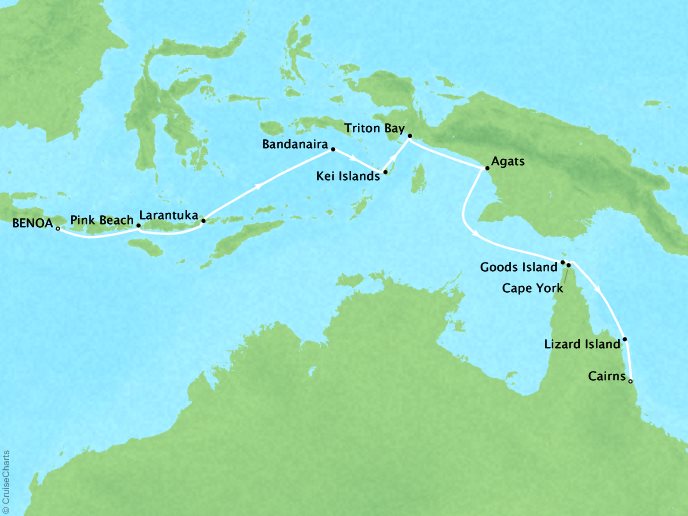 Cruises Ponant Yatch Cruises Expeditions L'Austral Map Detail Benoa (Bali), Indonesia to Cairns, Australia November 24 December 8 2017 - 14 Days
