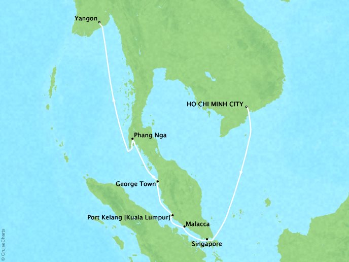 Cruises Ponant Yatch Cruises Expeditions L'Austral Map Detail Ho Chi Minh City, Vietnam to Yangon, Myanmar October 28 November 9 2017 - 12 Days