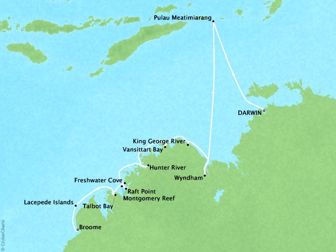 Cruises Ponant Yatch Cruises Expeditions L'Austral Map Detail Darwin, Australia to Broome, Australia July 19-29 2022 - 10 Days