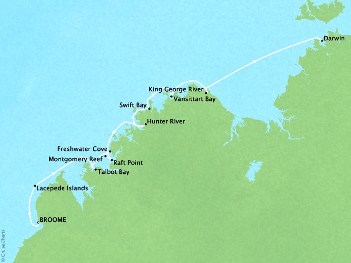 Cruises Ponant Yatch Cruises Expeditions L'Austral Map Detail Broome, Australia to Darwin, Australia July 29 August 8 2022 - 10 Days