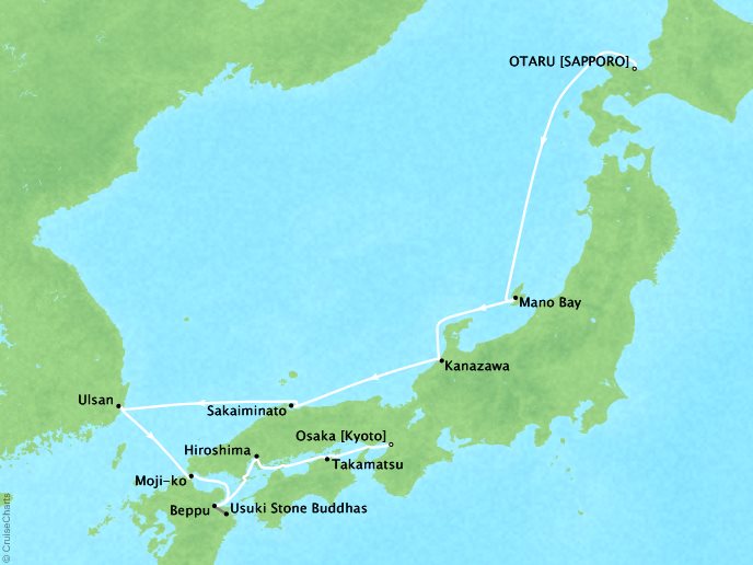 Cruises Ponant Yatch Cruises Expeditions L'Austral Map Detail Otaru, Japan to Osaka, Japan May 29 June 8 2022 - 10 Days