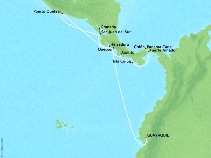 Cruises Ponant Yatch Cruises Expeditions Le Boreal Map Detail Guayaquil, Ecuador to Colón, Panama April 1-14 2022 - 14 Days