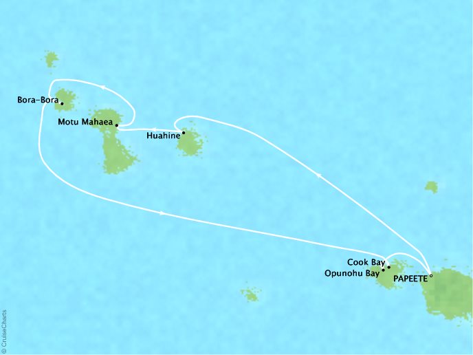 7 Seas Luxury Cruises Cruises Ponant Yatch  Expeditions Le Boreal Map Detail Papeete, French Polynesia to Papeete, French Polynesia October 18-25 2022 - 7 Days