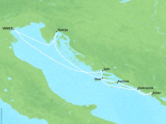 Cruises Ponant Yatch Cruises Expeditions Le Lyrial Map Detail Venice, Italy to Venice, Italy July 11-18 2021 - 7 Days