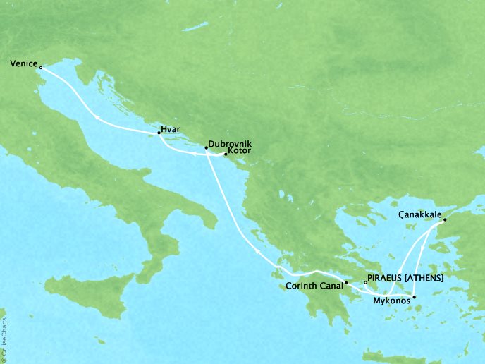 Cruises Ponant Yatch Cruises Expeditions Le Lyrial Map Detail Piraeus, Greece to Venice, Italy June 13-20 2017 - 7 Days