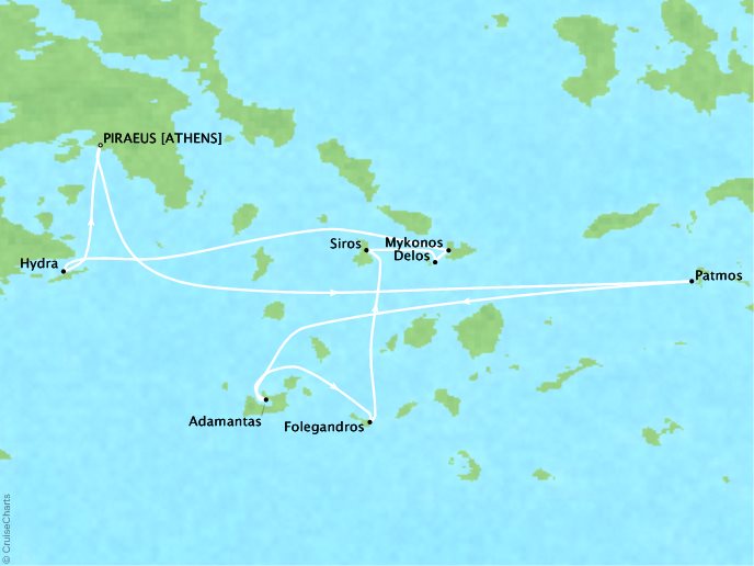 Cruises Ponant Yatch Cruises Expeditions Le Lyrial Map Detail Piraeus, Greece to Piraeus, Greece June 27 July 4 2017 - 7 Days