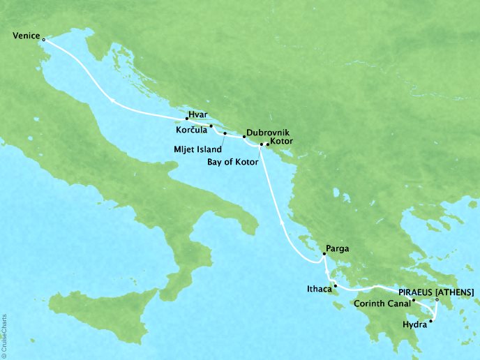 Cruises Ponant Yatch Cruises Expeditions Le Lyrial Map Detail Piraeus, Greece to Venice, Italy July 21-29 2022 - 8 Days