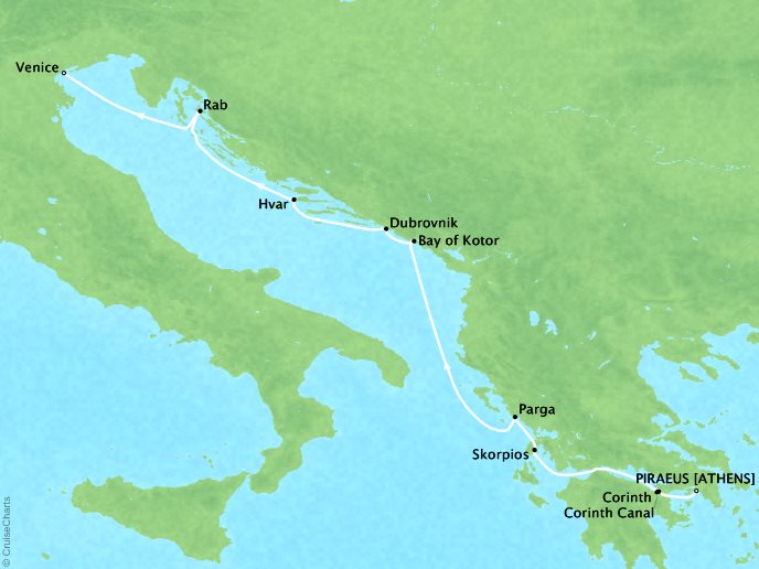 Cruises Ponant Yatch Cruises Expeditions Le Lyrial Map Detail Piraeus, Greece to Venice, Italy May 3-10 2022 - 7 Days