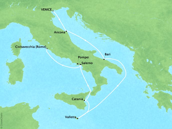 Cruises Ponant Yatch Cruises Expeditions Le Lyrial Map Detail Venice, Italy to Civitavecchia, Italy September 20-27 2022 - 7 Days