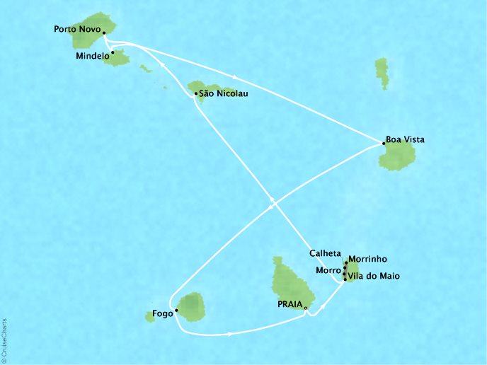 Cruises Ponant Yatch Cruises Expeditions Le Ponant Map Detail Praia, Cape Verde to Praia, Cape Verde November 18-25 2021 - 7 Days