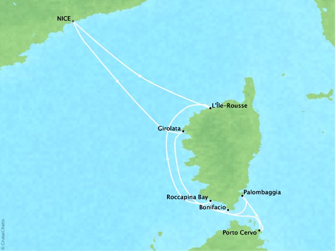Cruises Ponant Yatch Cruises Expeditions Le Ponant Map Detail Nice, France to Nice, France July 19-26 2022 - 7 Days