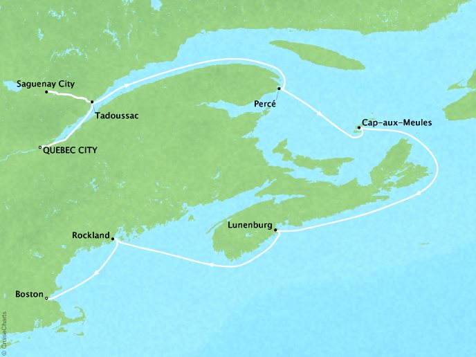 Cruises Ponant Yatch Cruises Expeditions Le Soleal Map Detail Qu�bec City, Canada to Boston, MA, United States September 20-28 2017 - 8 Days