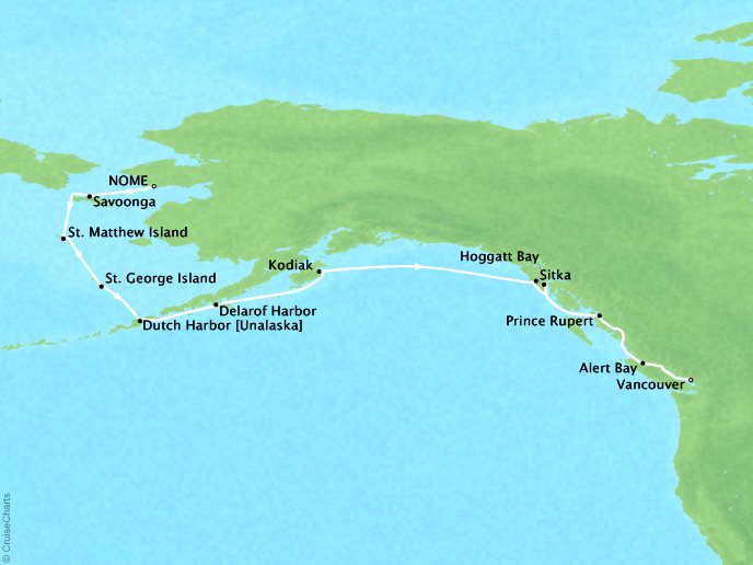 Cruises Ponant Yatch Cruises Expeditions Le Soleal Map Detail Nome, AK, United States to Vancouver, Canada September 18 October 2 2018 - 14 Days