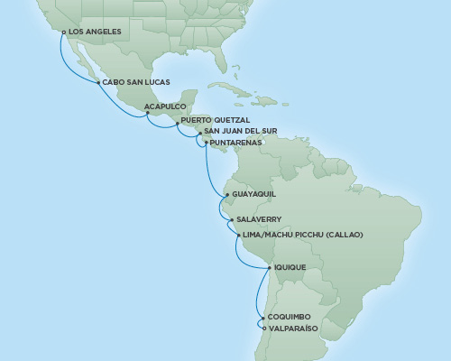 Just Regent Seven Seas Cruises Cruises RSSC Regent Seven Explorer Map Detail Valparaso, Chile to Los Angeles, California February 17 March 9 2024 - 20 Days