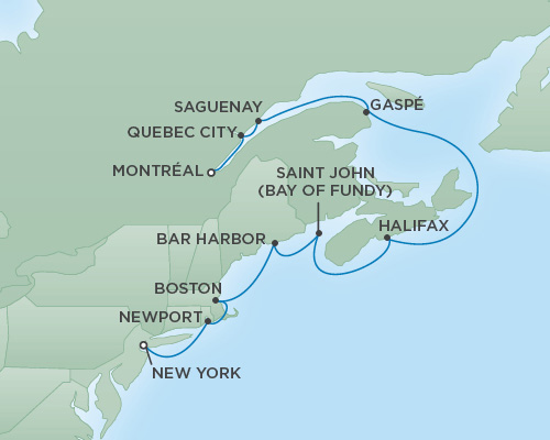 7 Seas Luxury Cruises RSSC Regent Seven Navigator Map Detail New York City, New York to Montral, Canada September 18-28 2024 - 10 Days