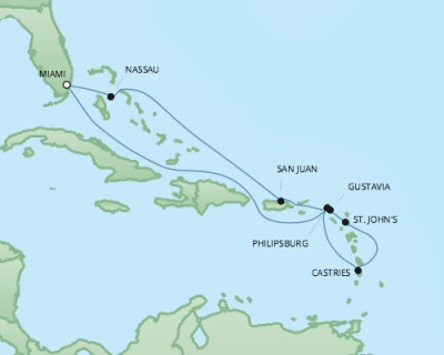 7 Seas Luxury Cruises RSSC Regent Seven Explorer Map Detail Miami, FL, United States to Miami, FL, United States January 30 February 9 2024 - 10 Days