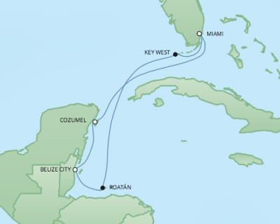 Regent/Radisson Luxury Cruises RSSC Regent Seven Mariner Map Detail Miami, FL, United States to Miami, FL, United States November 10-17 2022 - 10 Days