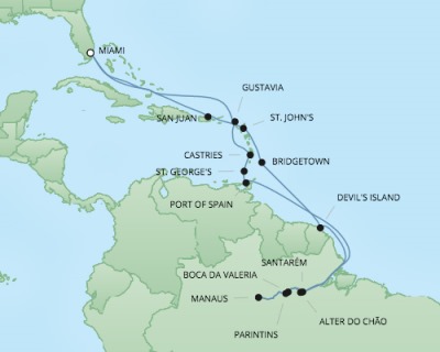 Cruises RSSC Regent Seven Mariner Map Detail Miami, FL, United States to Miami, FL, United States November 17 December 12 2017 - 25 Days