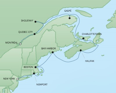Regent/Radisson Luxury Cruises RSSC Regent Seven Mariner Map Detail New York, NY, United States to Montreal, Canada October 17-27 2024 - 10 Days