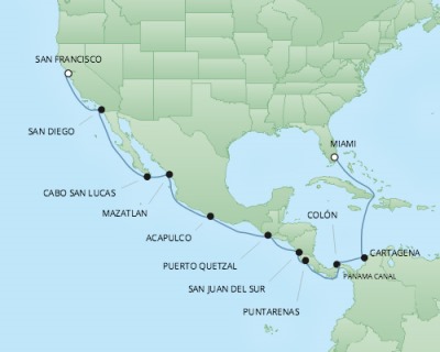 7 Seas Luxury Cruises RSSC Regent Seven Mariner Map Detail Miami, FL, United States to San Francisco, CA, United States April 18 May 6 2024 - 19 Days