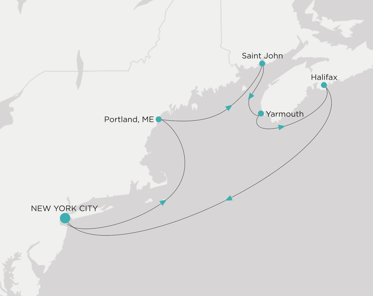 Crystal Grace CGR-007-280926 official itinerary map from New York City to New York City