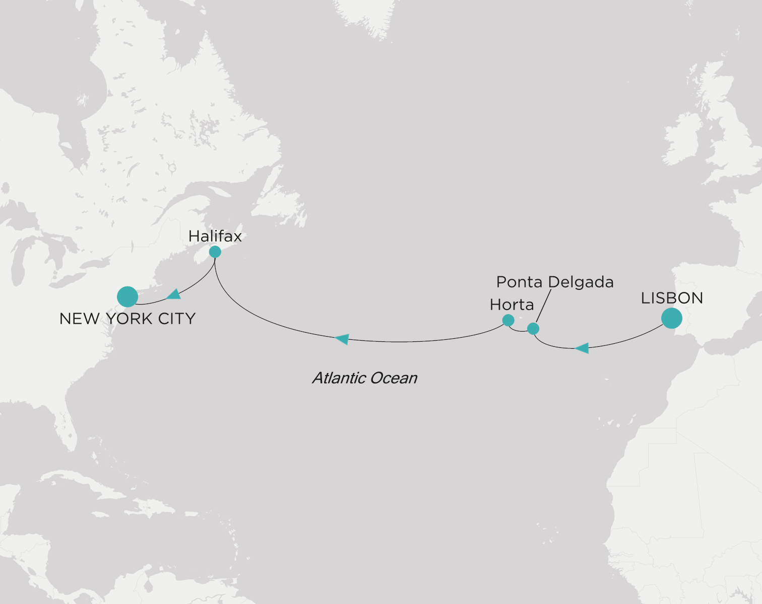 Crystal Grace CGR-011-280915 official itinerary map from Lisbon to New York City