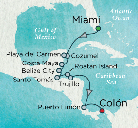 7 Seas Luxury Cruises - Mystique of the Maya Map Crystal  Serenity 2024 World Cruise