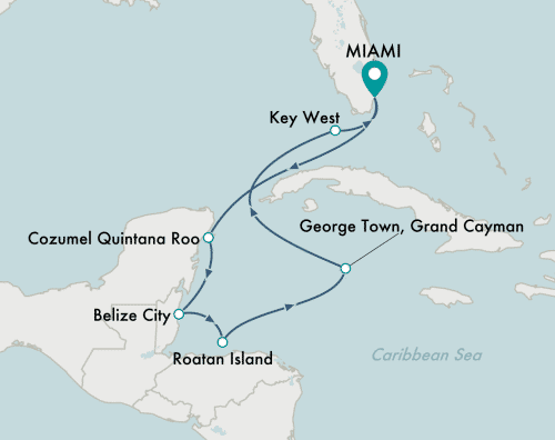 Crystal World Cruises Map image of the given destination.