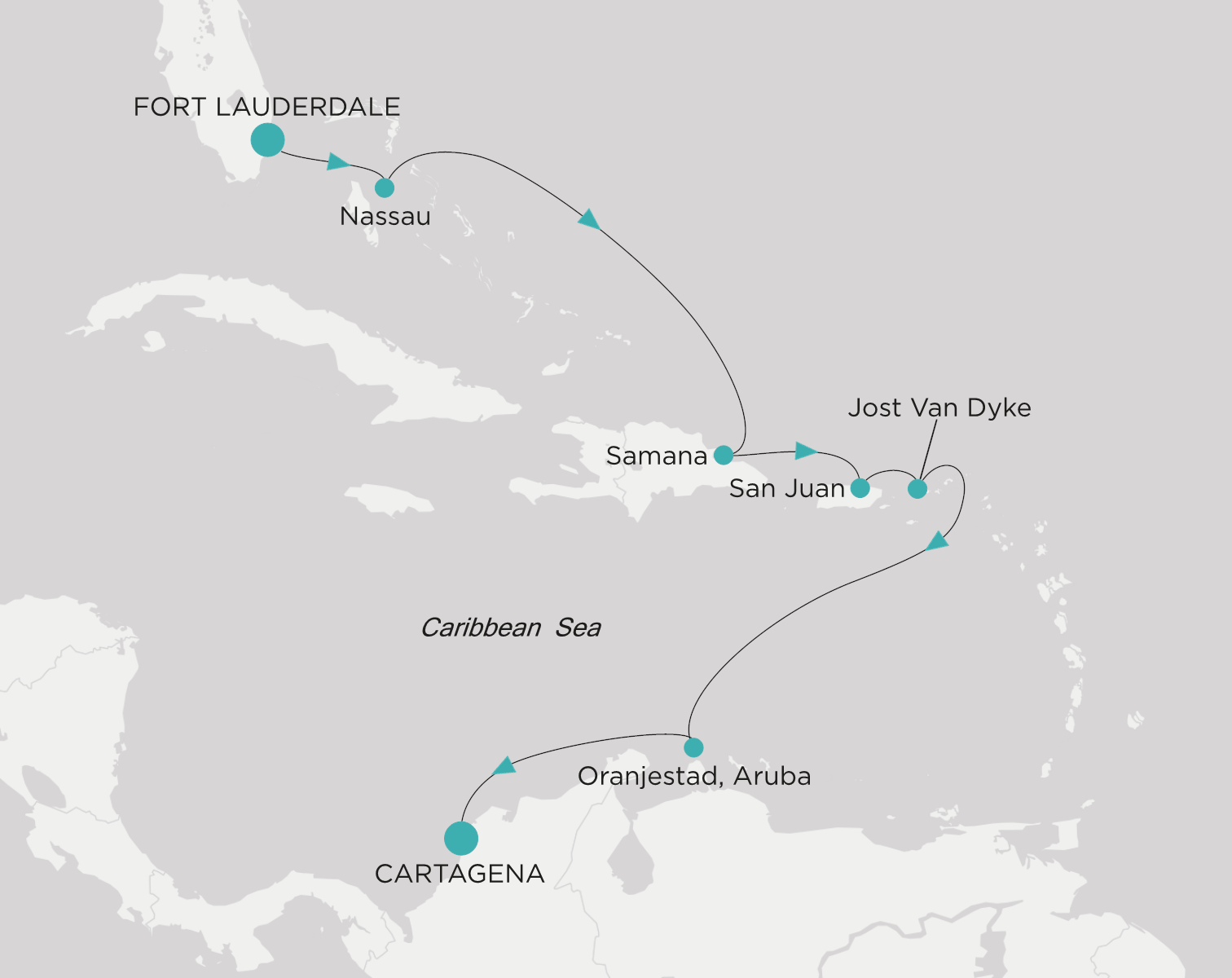 Crystal Serenity voyage CSE-009-261123 itinerary map from Fort Lauderdale to Cartagena