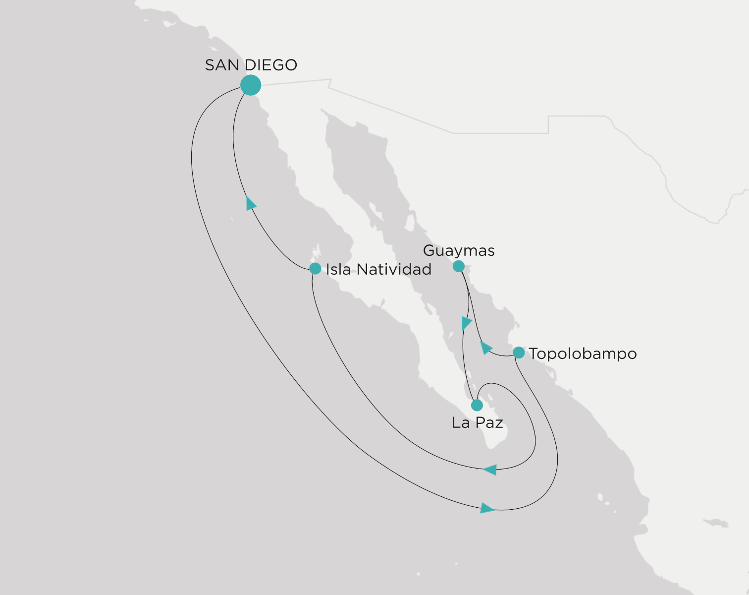 Crystal Serenity voyage CSE-009-261221 itinerary map from San Diego to San Diego