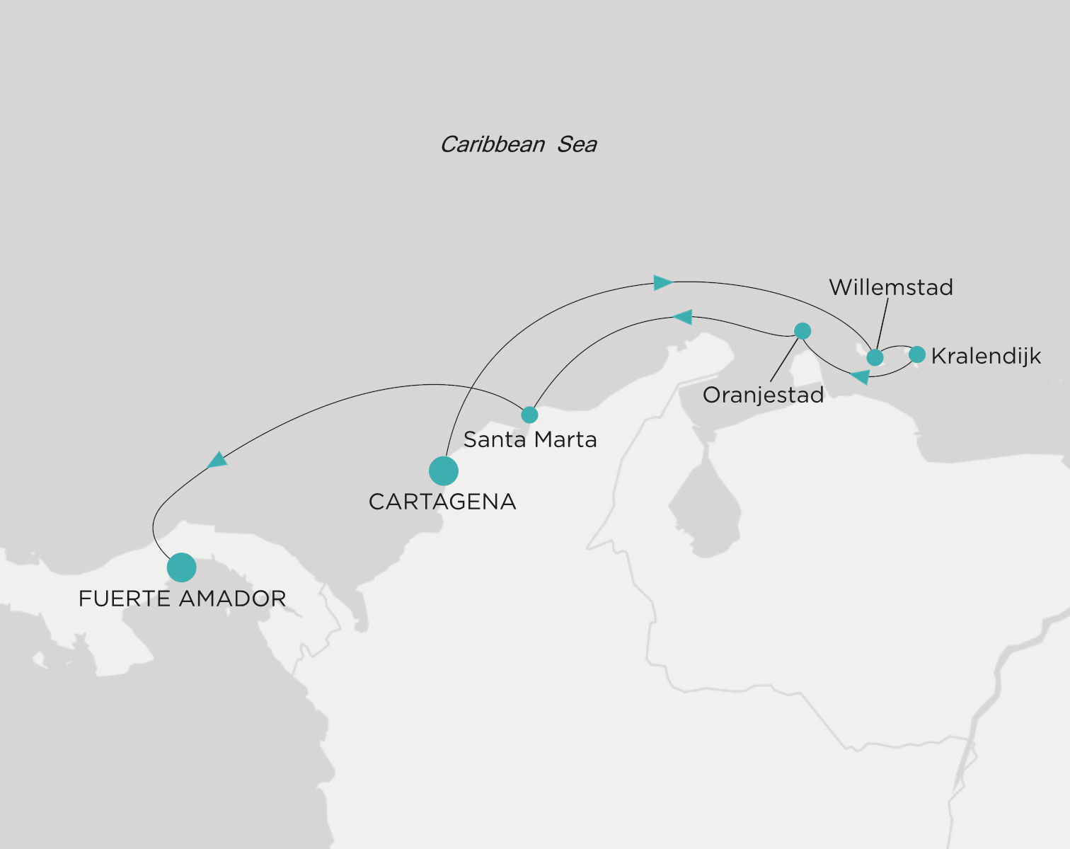 Crystal Serenity CSE-S08-261202 official itinerary map from Cartagena to Fuerte Amador (Panama City)