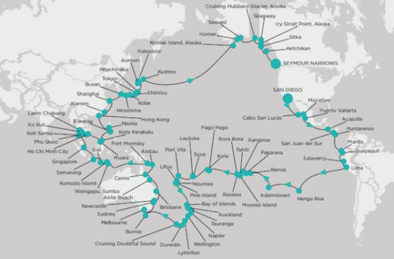 Crystal Cruises Serenity Map Itinerary 2027