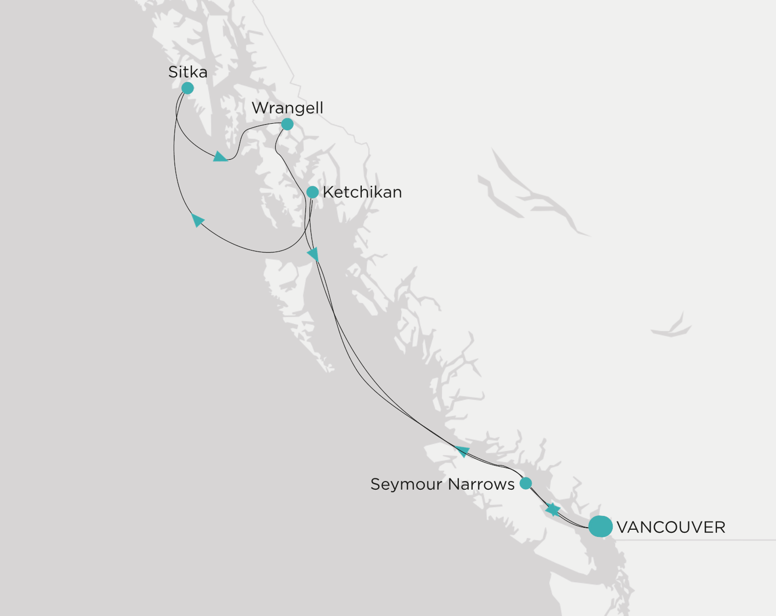 Crystal Serenity voyage CSE-007-270726 itinerary map from Vancouver to Vancouver