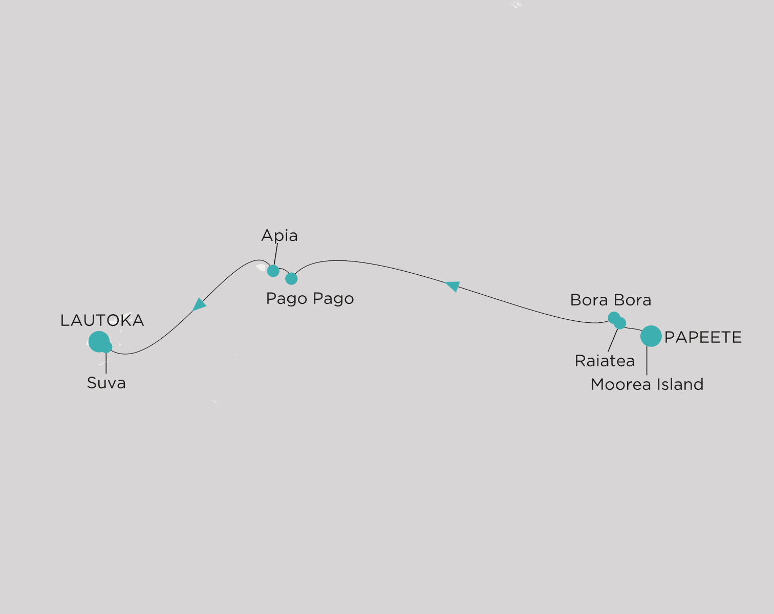 Crystal Serenity voyage CSE-011-270208 itinerary map from Tahiti (Papeete) to Lautoka