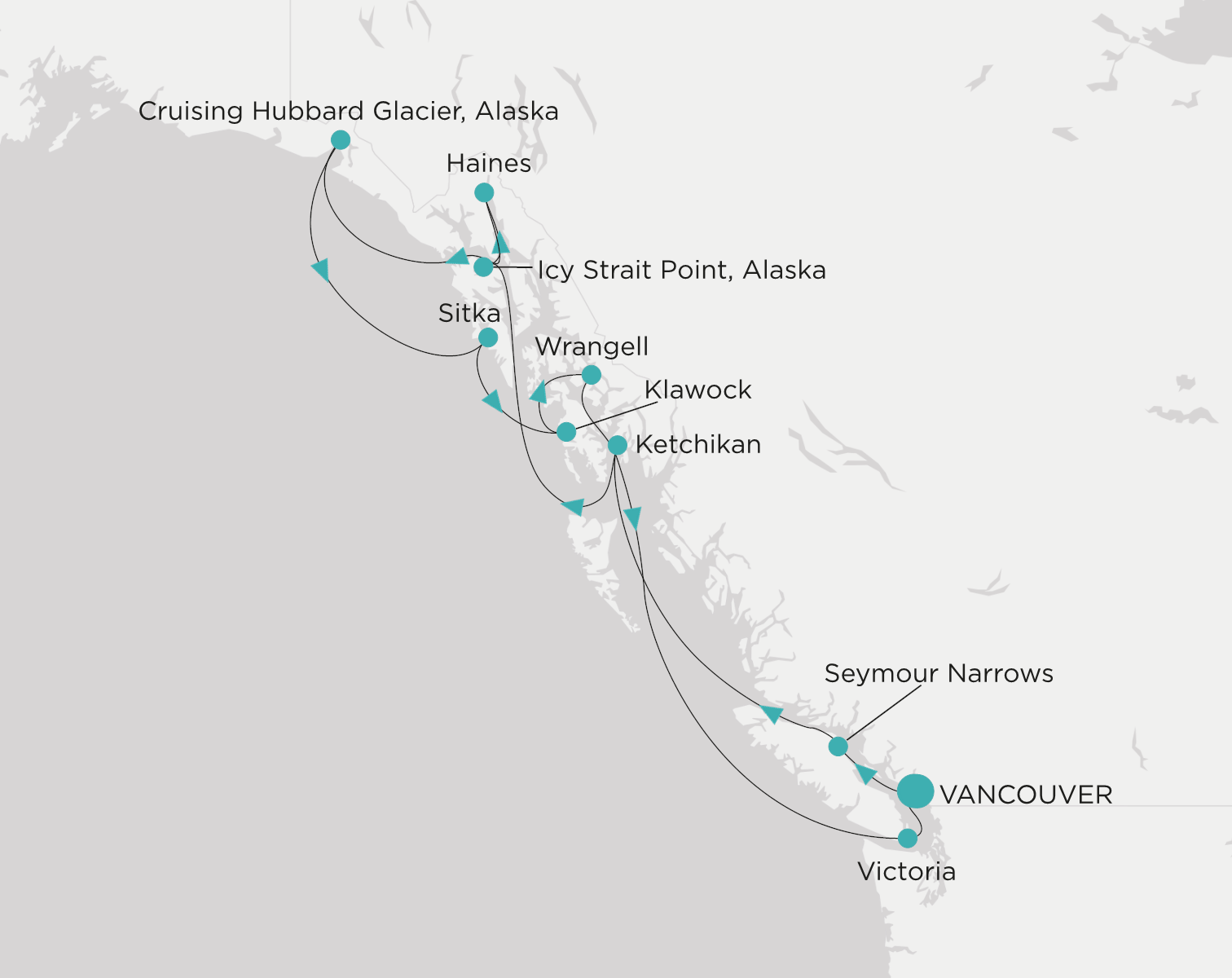 Crystal Serenity voyage CSE-011-270527 itinerary map from Vancouver to Vancouver