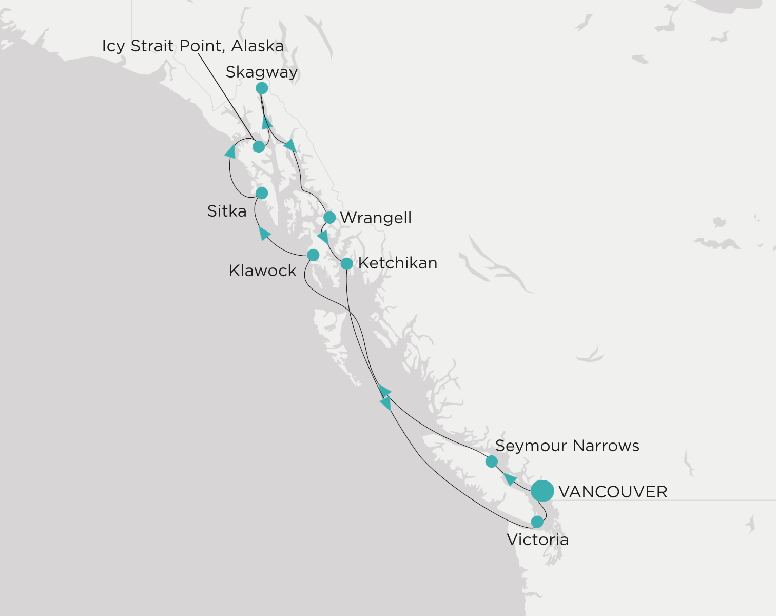 Crystal Serenity voyage CSE-011-270701 itinerary map from Vancouver to Vancouver