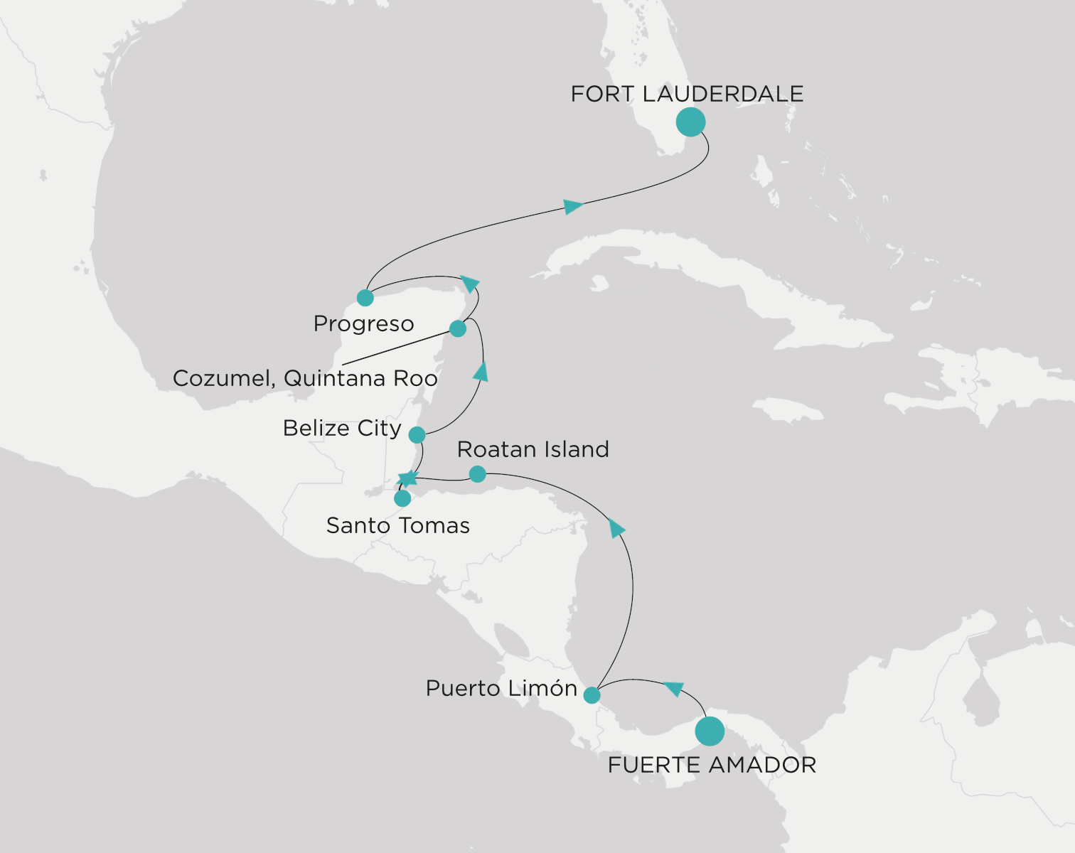 Crystal Serenity voyage CSE-011-271211 itinerary map from Fuerte Amador to Fort Lauderdale