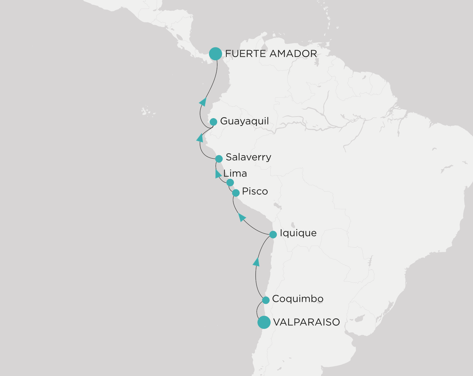 Crystal Serenity voyage CSE-012-271129 itinerary map from Valparaiso to Fuerte Amador