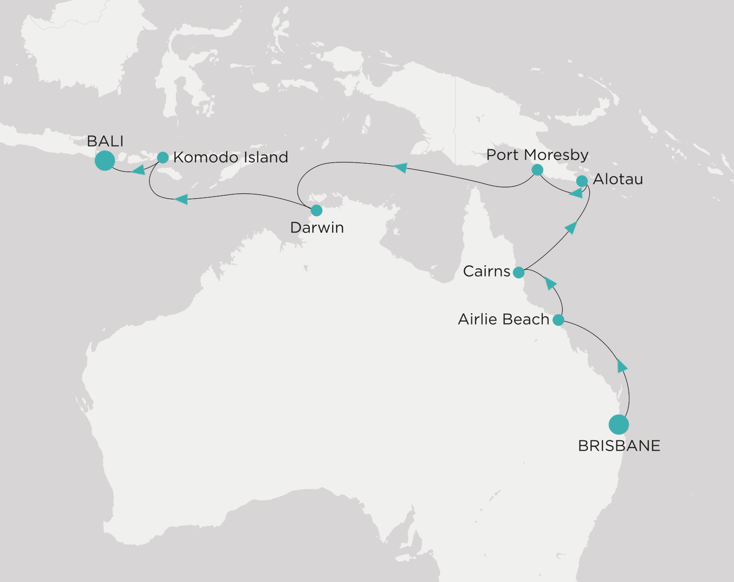 Crystal Serenity voyage CSE-014-270318 itinerary map from Brisbane to Benoa (Bali)