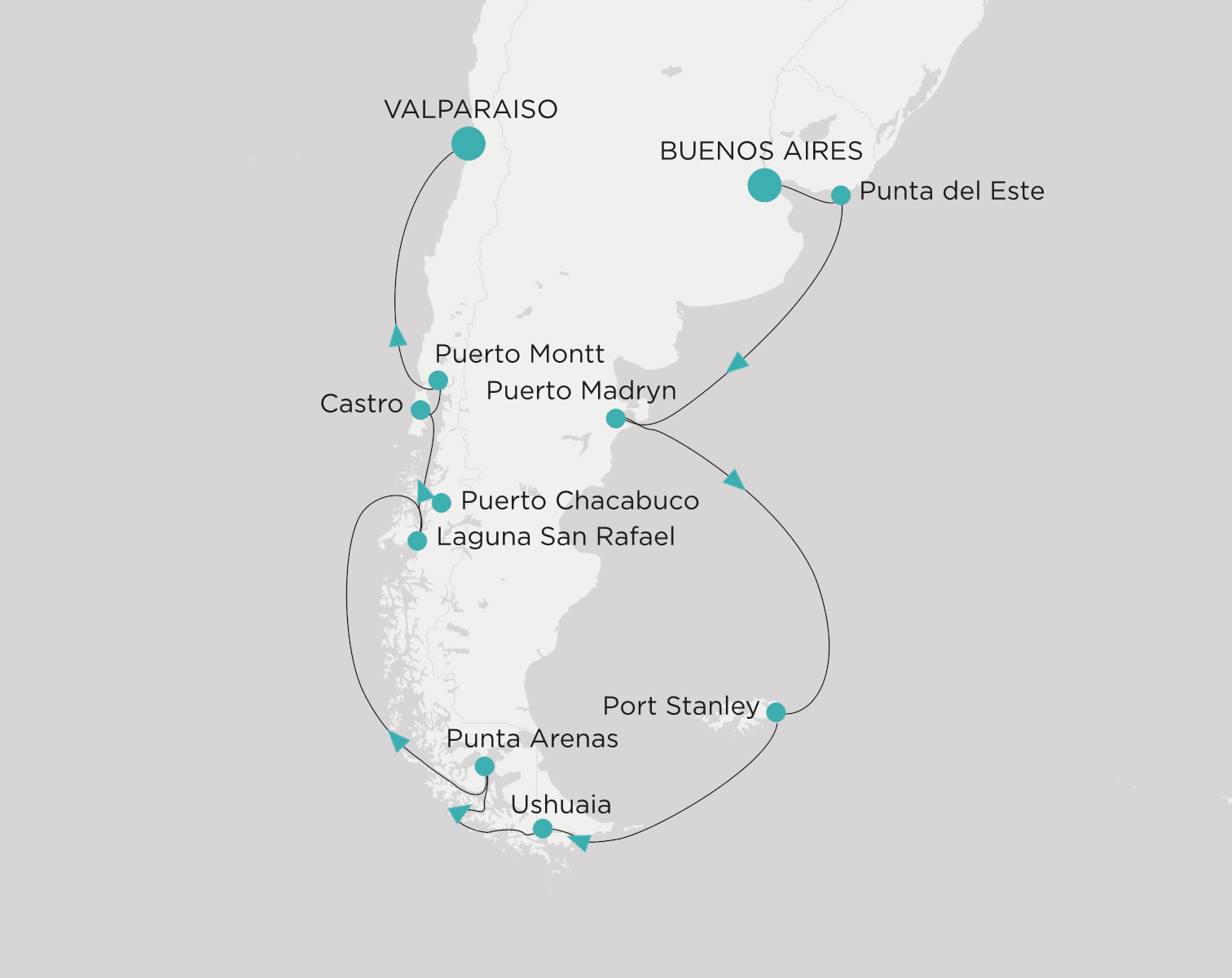 Crystal Serenity voyage CSE-018-271111 itinerary map from Buenos Aires to Valparaiso