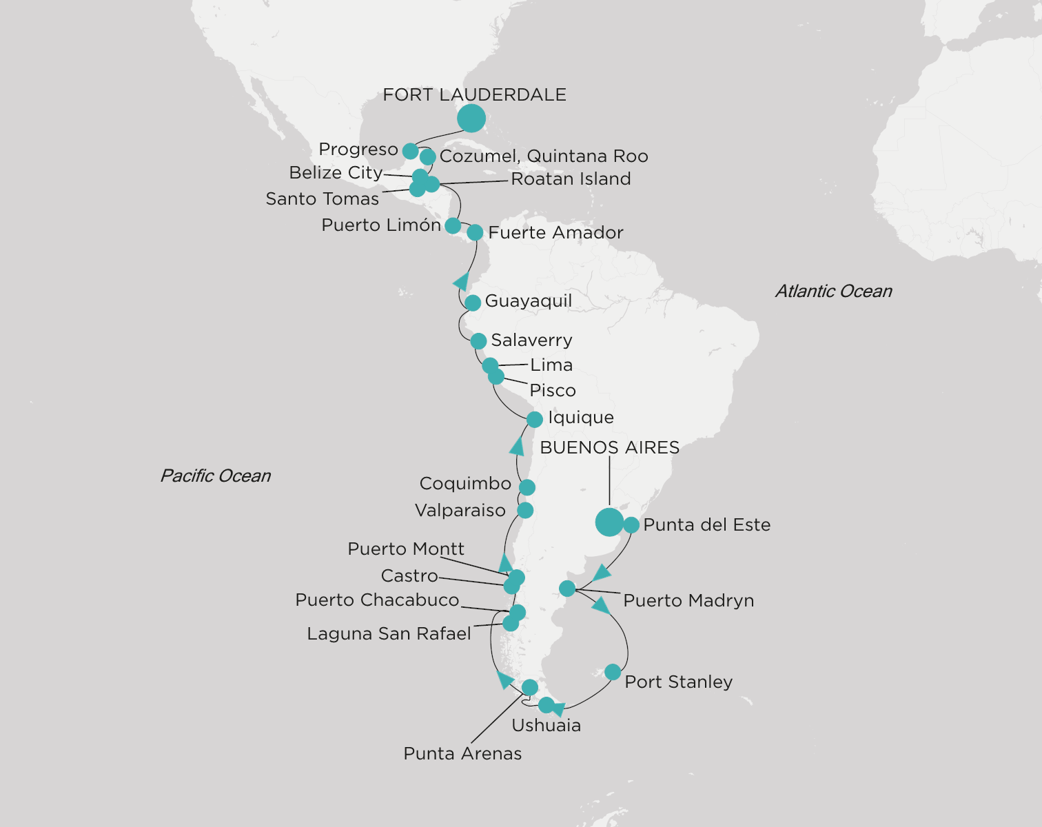 Crystal Serenity voyage CSE-C41-271111 itinerary map from Buenos Aires to Fort Lauderdale