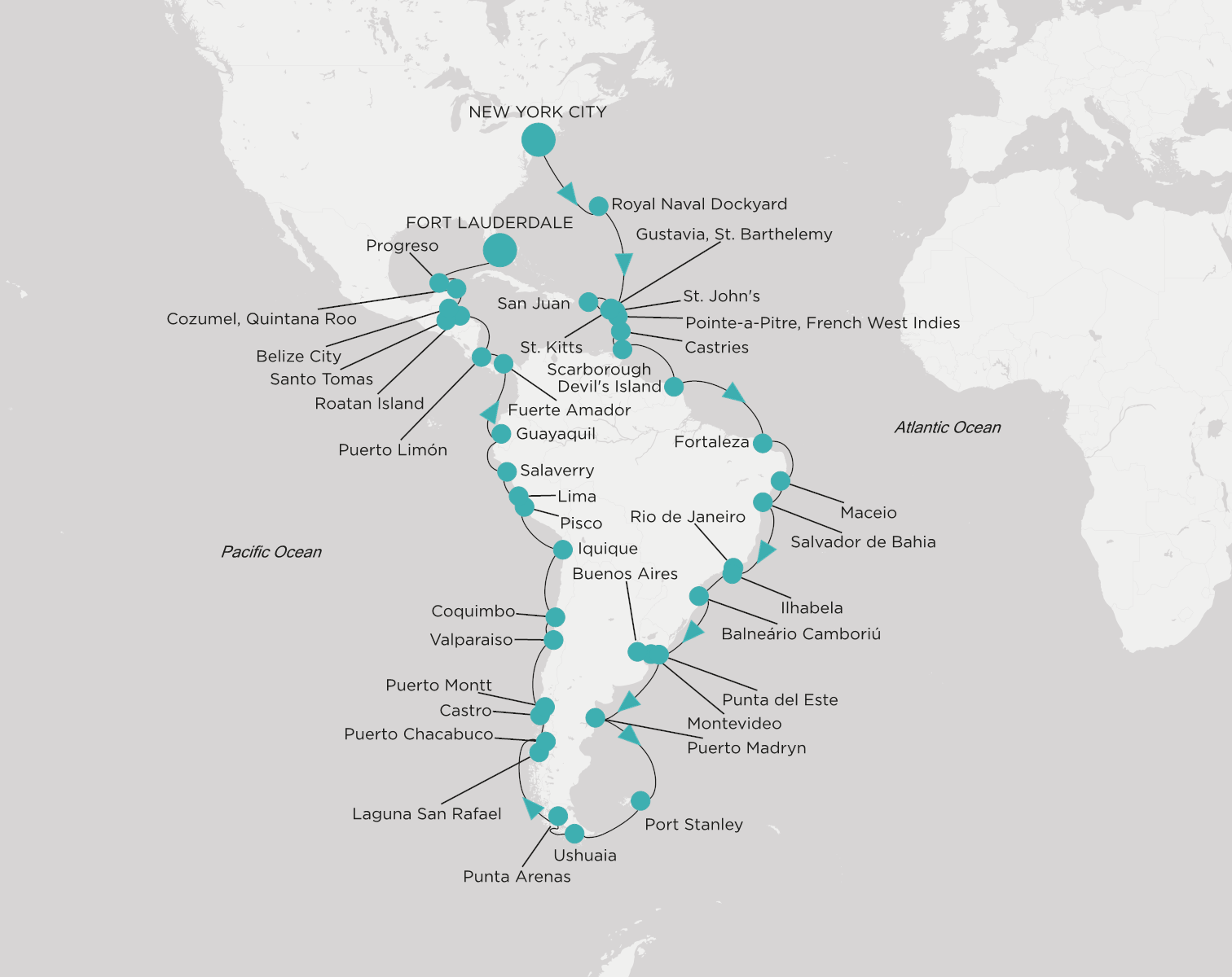 Crystal Serenity voyage CSE-G71-271012 itinerary map from New York City to Fort Lauderdale