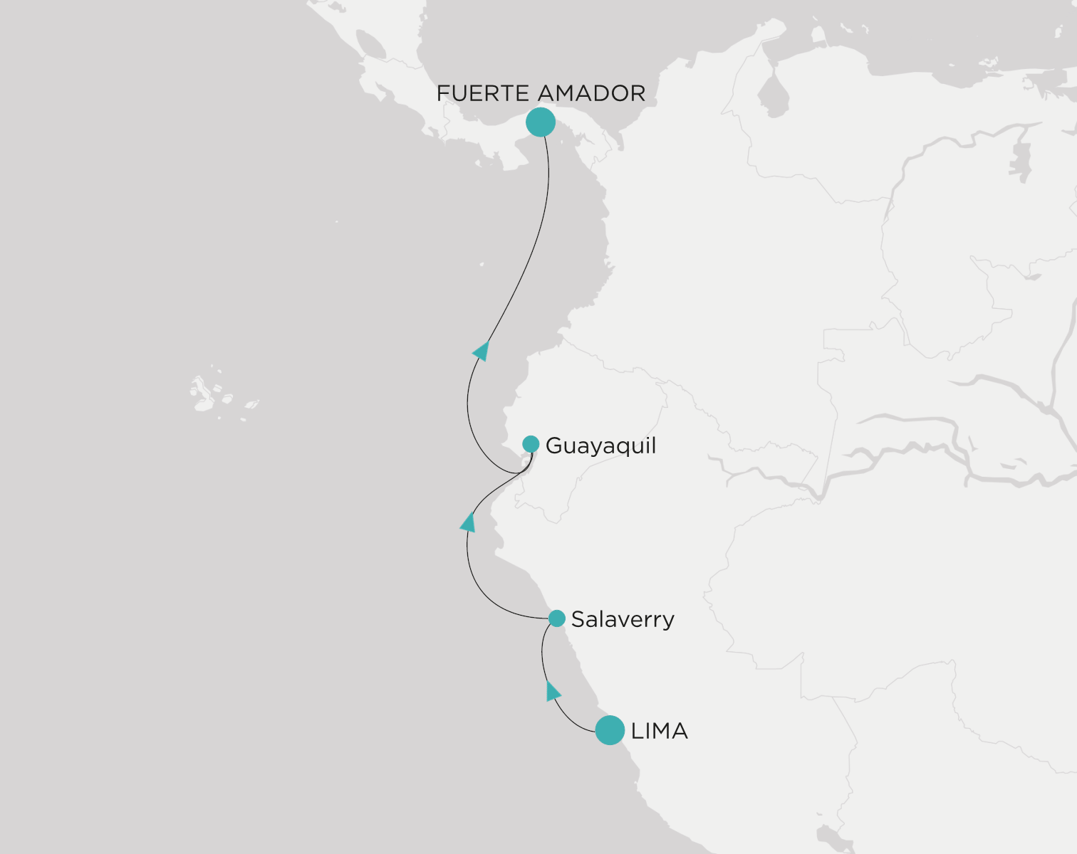 Crystal Serenity CSE-S06-271205 official itinerary map from Callao (Lima) to Fuerte Amador (Panama City)