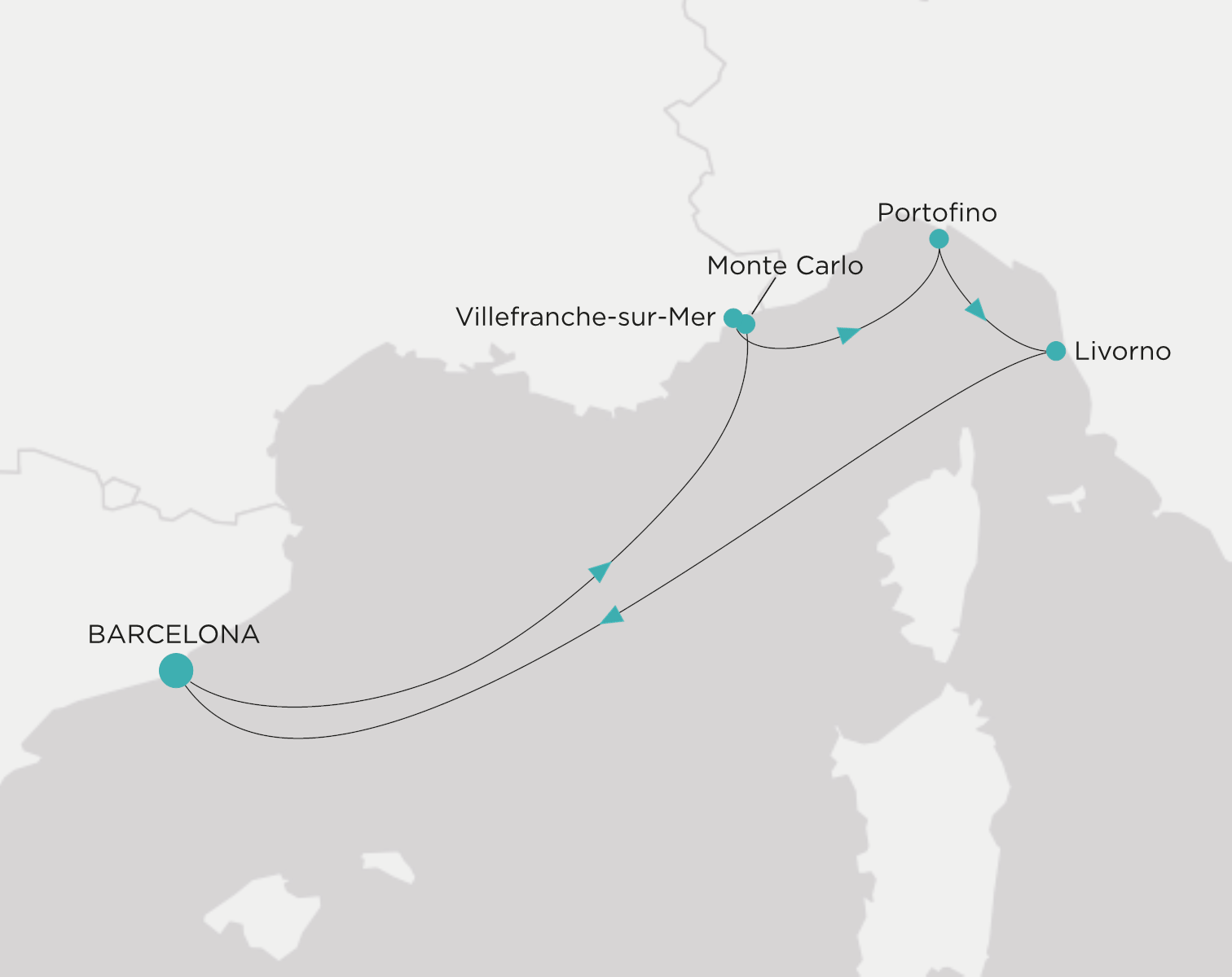 Crystal Serenity voyage CSE-007-280601 itinerary map from Barcelona to Barcelona