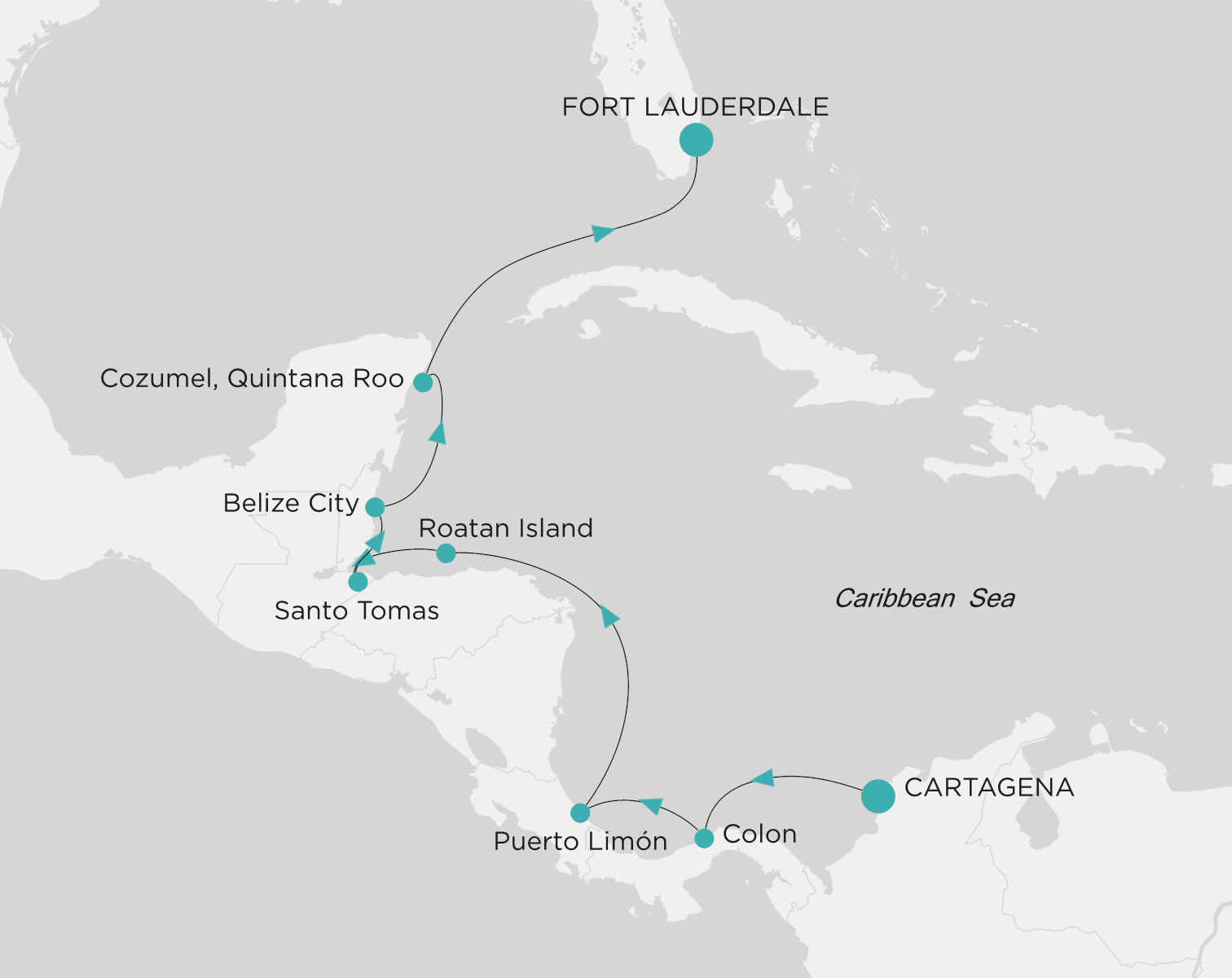 Crystal Serenity voyage CSE-010-280229 itinerary map from Cartagena to Fort Lauderdale