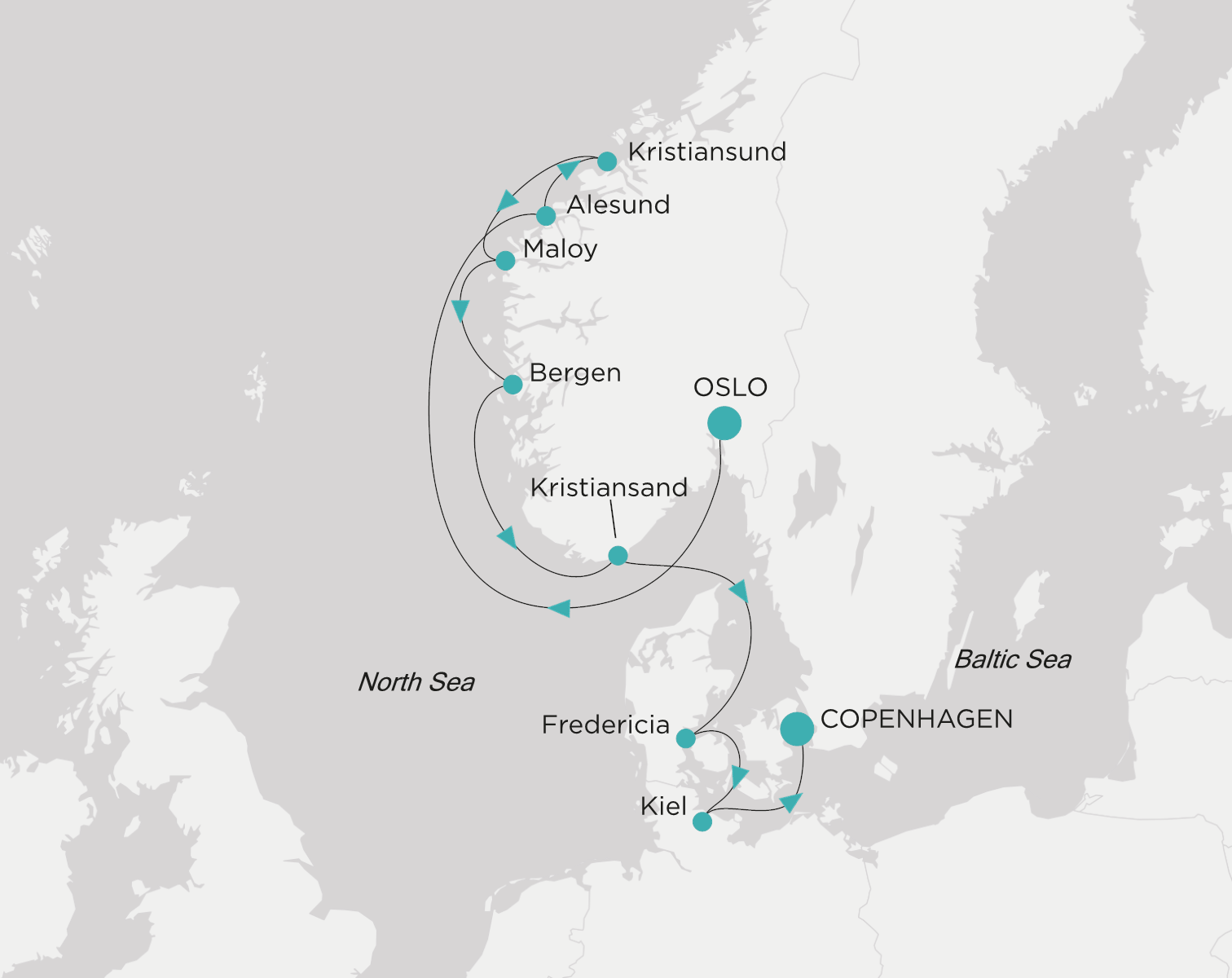 Crystal Serenity voyage CSE-010-280723 itinerary map from Oslo to Copenhagen